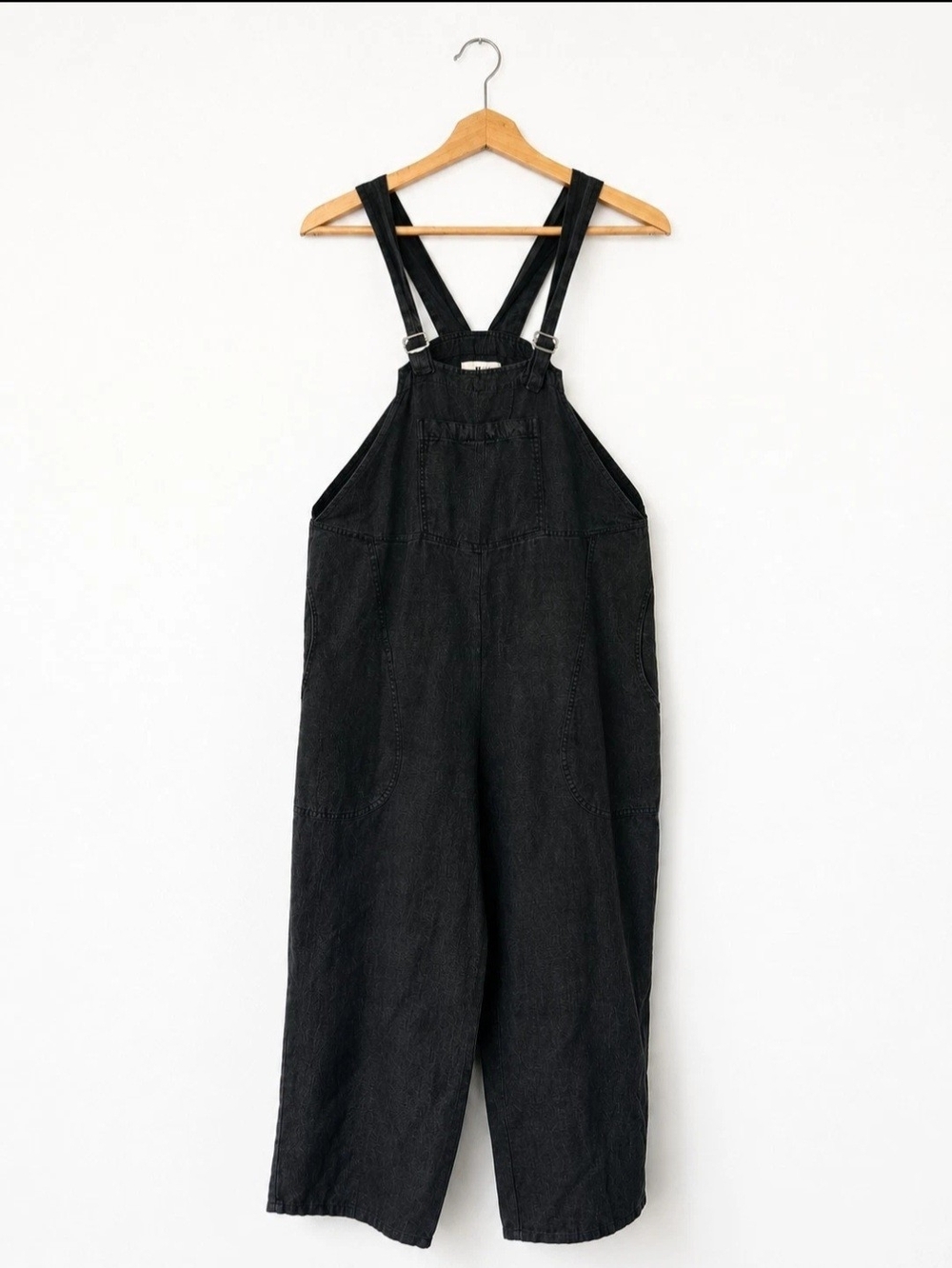 Vintage Flax by Jeanne Engelhart Petite Black Overalls 100% Linen